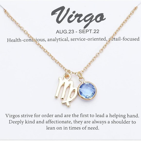 14k Gold Plated Zodiac Birthstone Crystal Pendant Necklace, Horoscope Sign Charm - Picture 1 of 7